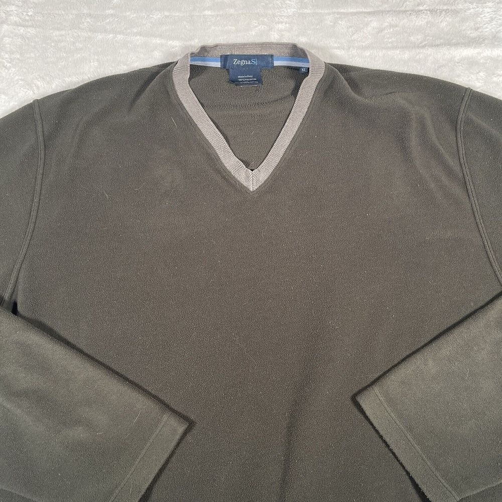 Zegna S Sport Fleece Pullover Men's Sweater Sz XL Long Sleeve V Neck Brown
